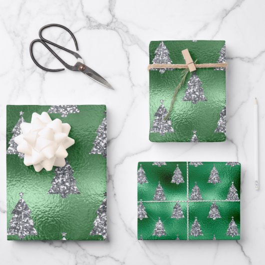 Elegante Silver Trees Weihnachten Geschenkpapier Set (Vorderseite)