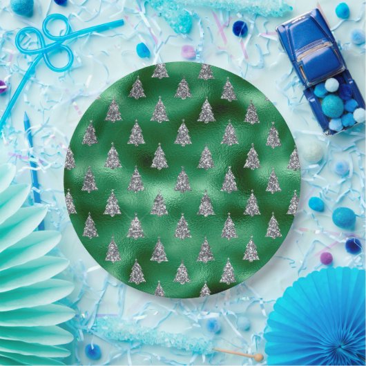 Elegante Silver Trees Weihnachten Pappteller (Party)