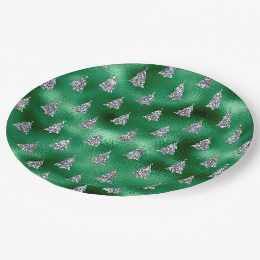 Elegante Silver Trees Weihnachten Pappteller (Schrägansicht)