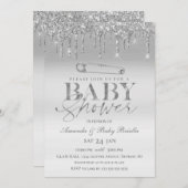 Elegante Silver Tropfen Safety Button Baby Shower Einladung (Vorne/Hinten)