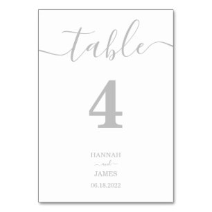 Elegante Silver Typografy Calligraphy Wedding Tischnummer