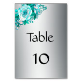 Elegante Silver- und Aqua-Rose Hochzeit Tischnummer (Rückseite)