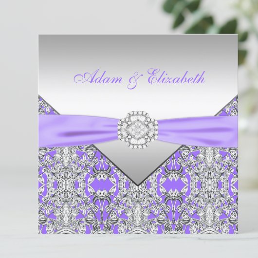 Elegante Silver und Lavender Lila Spitzenhochzeit Einladung