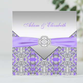 Elegante Silver und Lavender Lila Spitzenhochzeit Einladung