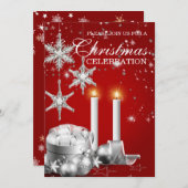 Elegante Silver- und Rote Weihnachtszeit-Party Ein Einladung (Vorne/Hinten)