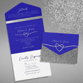 Elegante Silver und Royal Blue Wedding All In One Einladung