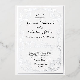 Elegante Silver Verziert Blüh Border Wedding Folieneinladung