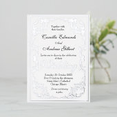 Elegante Silver Verziert Blüh Border Wedding Folieneinladung (Stehend vorne)