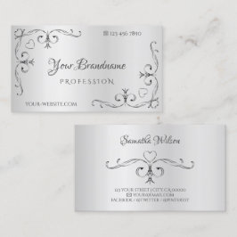 Elegante Silver Verziert Corner Borders Niedlich H Visitenkarte
