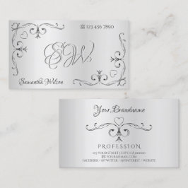 Elegante Silver Verziert Corner Borders with Initi Visitenkarte