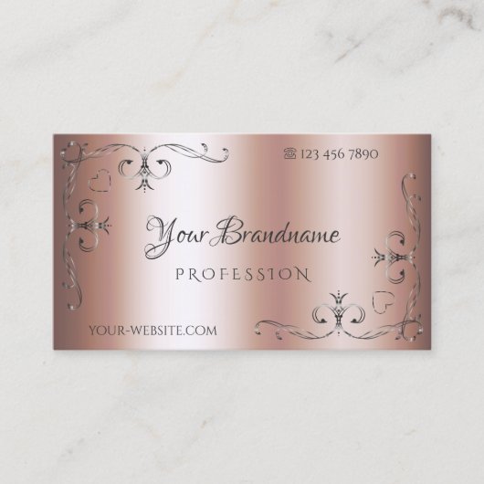 Elegante Silver Verziert Corners Luxuriöse Rose Go Visitenkarte (Vorderseite)