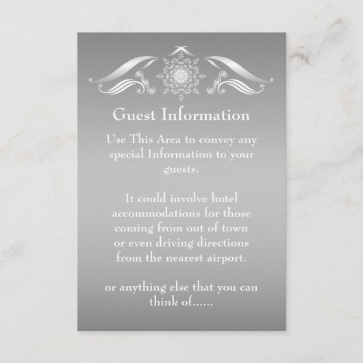 Elegante Silver White Guest Information Card Begleitkarte (Vorderseite)