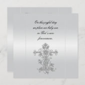 Elegante Silver White Satin Cross Taufe Einladung (Vorne/Hinten)