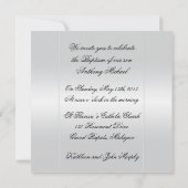 Elegante Silver White Satin Cross Taufe Einladung (Rückseite)