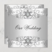 Elegante Silver White Wedding Einladung (Vorne/Hinten)