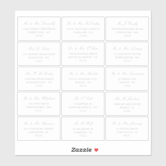 Elegante Silver & White Wedding individuelle Adres Aufkleber (Blatt)