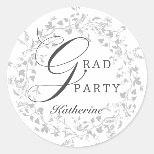 Elegante Silver Wildblume Wreath Graduation Party Runder Aufkleber (Vorderseite)