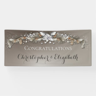 Elegante Silver Winter Floral Herzlichen Glückwuns Banner