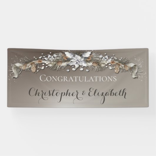 Elegante Silver Winter Floral Herzlichen Glückwuns Banner (Horizontal)