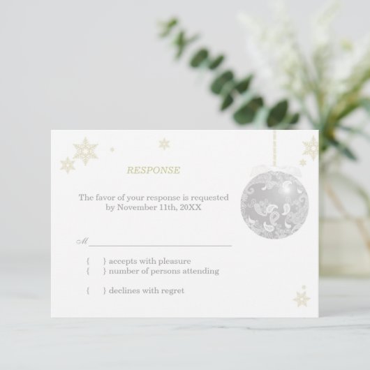 Elegante Silver Winter Wedding UAWG RSVP Karte (Stehend Vorderseite)