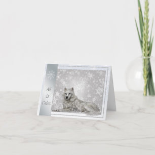 Elegante Silver Wolf Weihnachtskarte Feiertagskarte