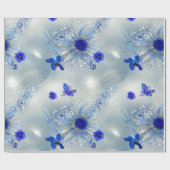 Elegante Silvery, Blue & Gray Floral & Butterfly Geschenkpapier (Flach)