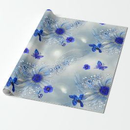 Elegante Silvery, Blue & Gray Floral & Butterfly Geschenkpapier