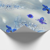 Elegante Silvery, Blue & Gray Floral & Butterfly Geschenkpapier (Ecke)