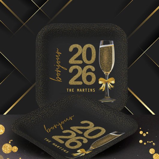 Elegante Silvester Champagner Pappteller
