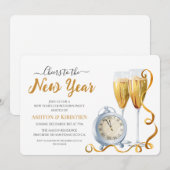 Elegante Silvester-Countdown-Party im Goldschrift- Einladung (Vorne/Hinten)