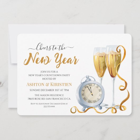 Elegante Silvester-Countdown-Party im Goldschrift- Einladung (Vorderseite)