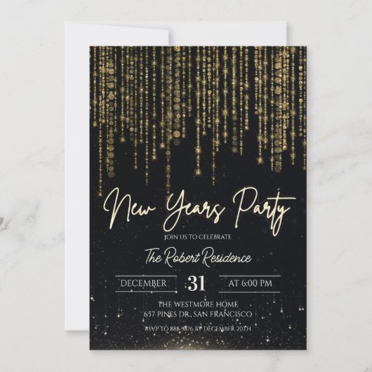 Elegante Silvesterparty Einladung (Vorderseite)