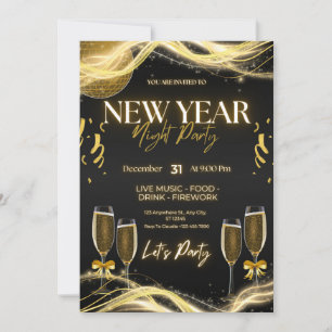 Elegante Silvesterparty-Einladungen – Gold &  Einladung
