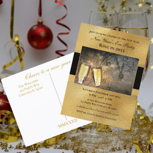 Elegante Silvesterschwarz-Party Einladung Postkarte