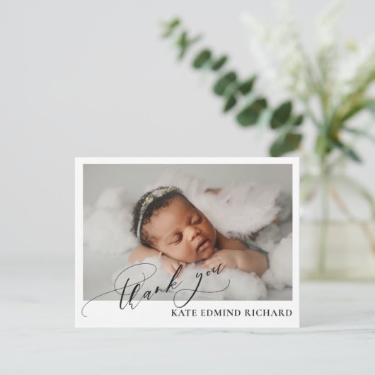 Elegante Simple Baby Foto Geburtsankündigung Postkarte (Stehend Vorderseite)