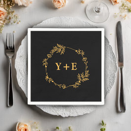 Elegante Simple Black Gold Mit Monogramm Wedding Serviette