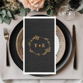 Elegante Simple Black Gold Mit Monogramm Wedding Serviette