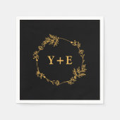 Elegante Simple Black Gold Mit Monogramm Wedding Serviette (Vorderseite)