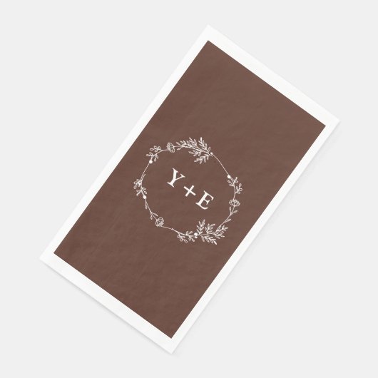 Elegante Simple Brown Mit Monogramm Wedding Serviette (Ecke)