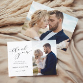 Elegante Simple Calligraphy Wedding 2 Foto Dankeskarte