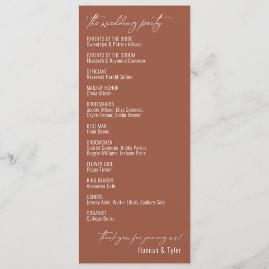 Elegante Simple Contemporary Typografy Terracotta Programm (Rückseite)