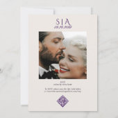 Elegante Simple Cream Royal Lila Lavender Wedding Einladung (Rückseite)