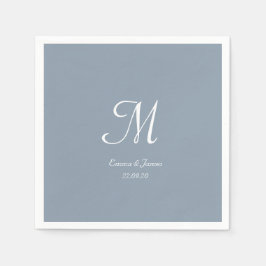 Elegante Simple Dusty Blue Monogram Wedding Party Serviette