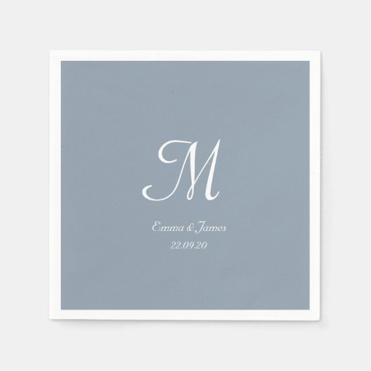 Elegante Simple Dusty Blue Monogram Wedding Party Serviette (Vorderseite)