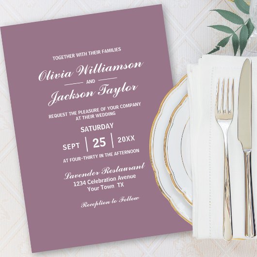 Elegante Simple Dusty Rose White Wedding Einladung