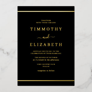 Elegante Simple Gold Black Wedding Folieneinladung