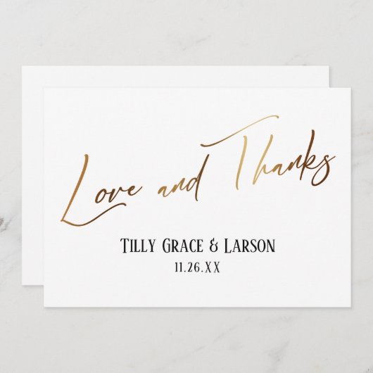 Elegante Simple Gold Handwriting Liebe und vielen Dankeskarte (Vorne/Hinten)