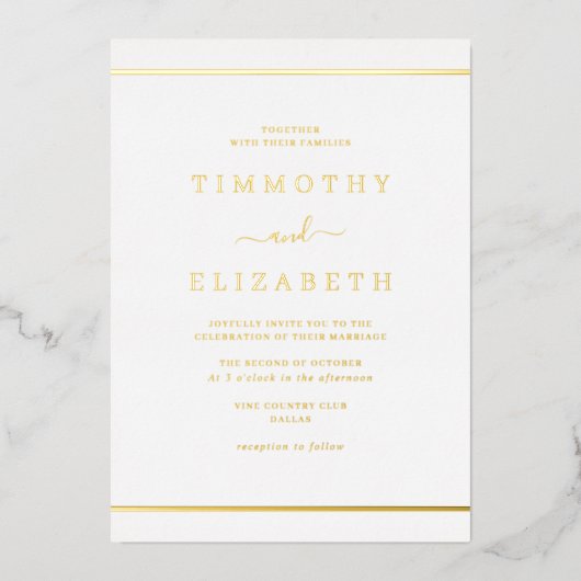 Elegante Simple Gold Wedding Folieneinladung (Vorderseite)