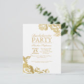 Elegante Simple Modern Floral Gold Bachelorette Einladung (Stehend Vorderseite)