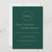 Elegante Simple Modern Monogram Emerald Wedding Einladung (Vorderseite)
